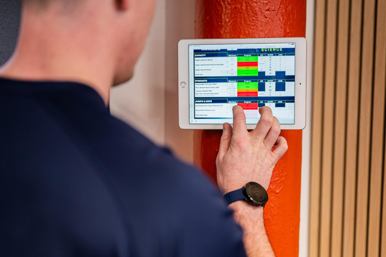 Digital interface showing patient strength and capacity biometrics at our clinical physiotherapy Edinburgh facility in Leith.